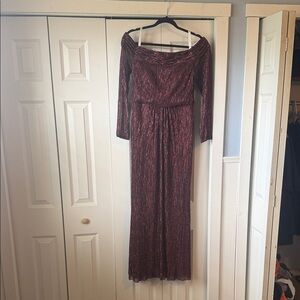 Azazie Metallic Burgundy Off-Shoulder Long Dress Mother of the Bride